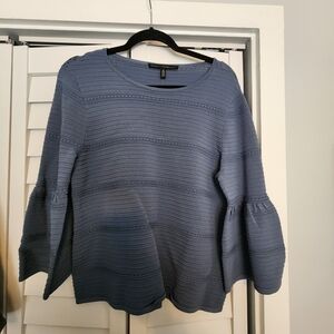 White House Black Market Blue Crew Neck Sweater with Balloon Sleeves